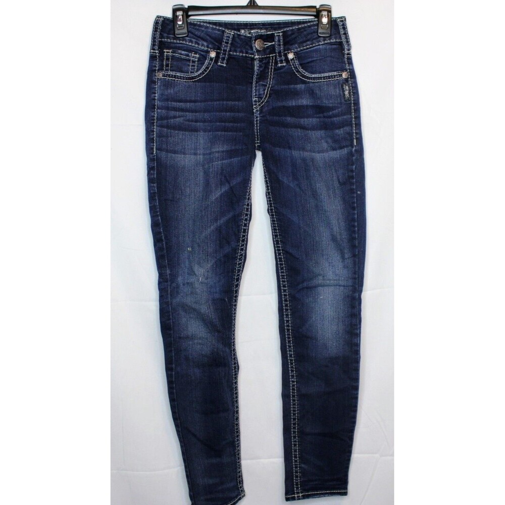 Silver Jeans Suki Mid Super Skinny Womens Blue Distressed Denim Jeans Size 27x31